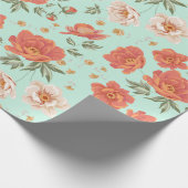  oranje blauwgroen voorlentepatroon cadeaupapier (Hoek)