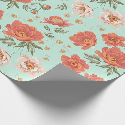  oranje blauwgroen voorlentepatroon cadeaupapier (Hoek)