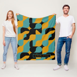 Oranje Blauwgroen zwart Patroon op maat Fleece Deken