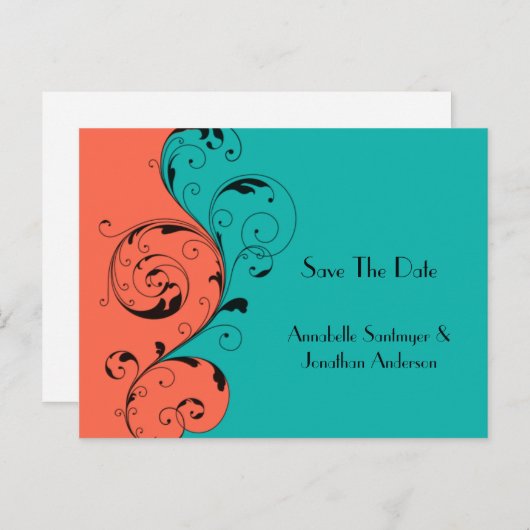 Oranje Blauwgroen zwarte wervelingen Bewaar de dat Aankondigingskaart (Voorkant / Achterkant)