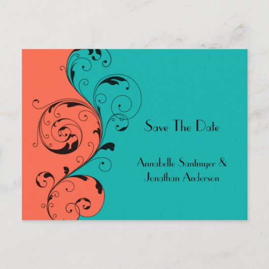 Oranje Blauwgroen zwarte wervelingen Bewaar de dat Aankondigingskaart (Voorkant)