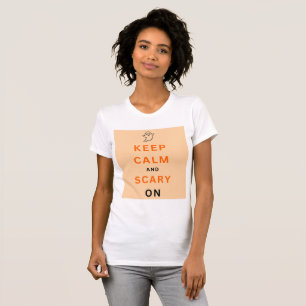 Oranje Blijf kalm en eng op tekst Halloween Ghost T-shirt