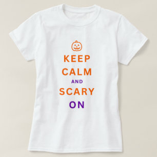 Oranje Blijf kalm en eng op tekst Halloween pompoe T-shirt