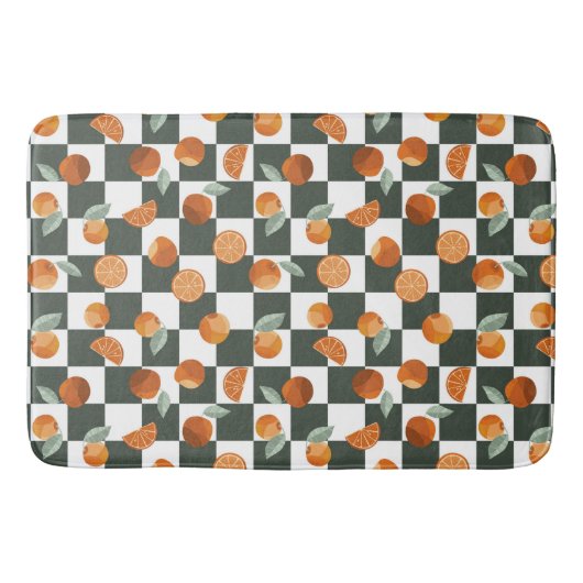 Oranje Bliss Dark Blauwgroen Checkers Badmat (Voorkant)