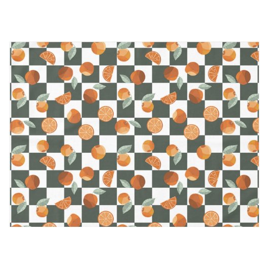 Oranje Bliss Dark Blauwgroen Checkers Tafelkleed (Voorkant (Horizontaal))
