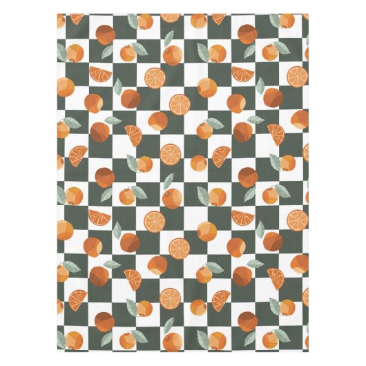 Oranje Bliss Dark Blauwgroen Checkers Tafelkleed (Voorkant)