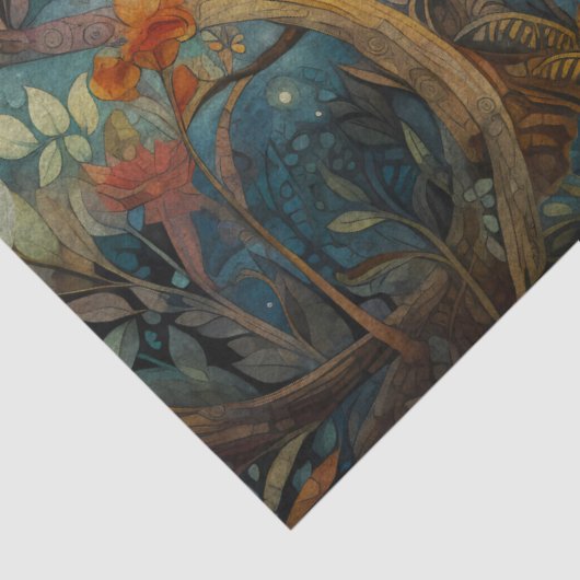 Oranje bloeiende boom decoupage tissuepapier (Detail)