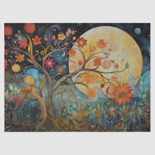 Oranje bloeiende boom decoupage tissuepapier (Voorkant)