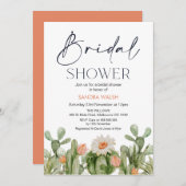 Oranje bloeiende Cactus Bridal Shower Kaart (Voorkant / Achterkant)