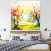 Oranje bloeiende impressies canvas afdruk (Insitu (Slaapkamer))