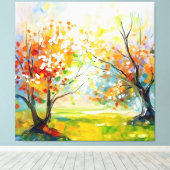 Oranje bloeiende impressies canvas afdruk (Insitu (Houten vloer))