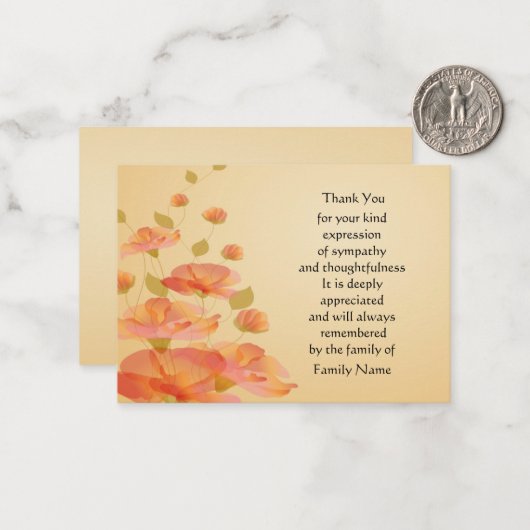 Oranje bloem bedankkaart notitiekaartje (Voorkant / Achterkant in situ)