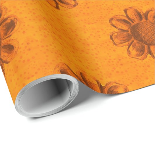 Oranje bloem cadeaupapier (Rol Hoek)