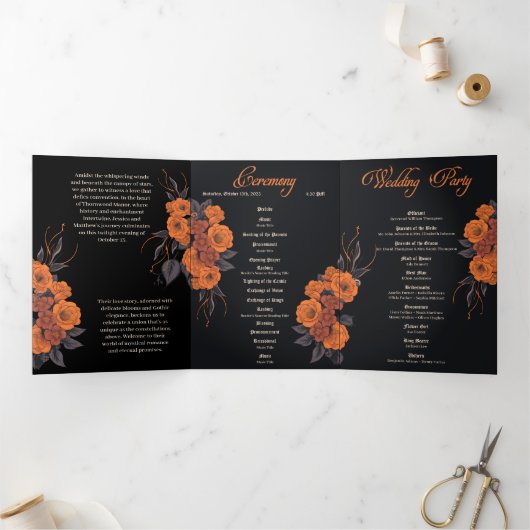 Oranje Bloem Compleet Trifolded Bruiloft programma (Binnen)