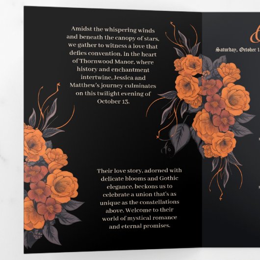 Oranje Bloem Compleet Trifolded Bruiloft programma (Binnenzijde eerst)