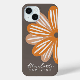 Oranje bloem gepersonaliseerde naam iPhone 15 case