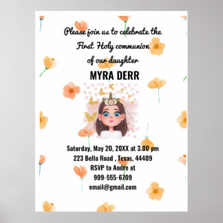 Oranje bloem Girl Eerste Heilige Communauteit Poster