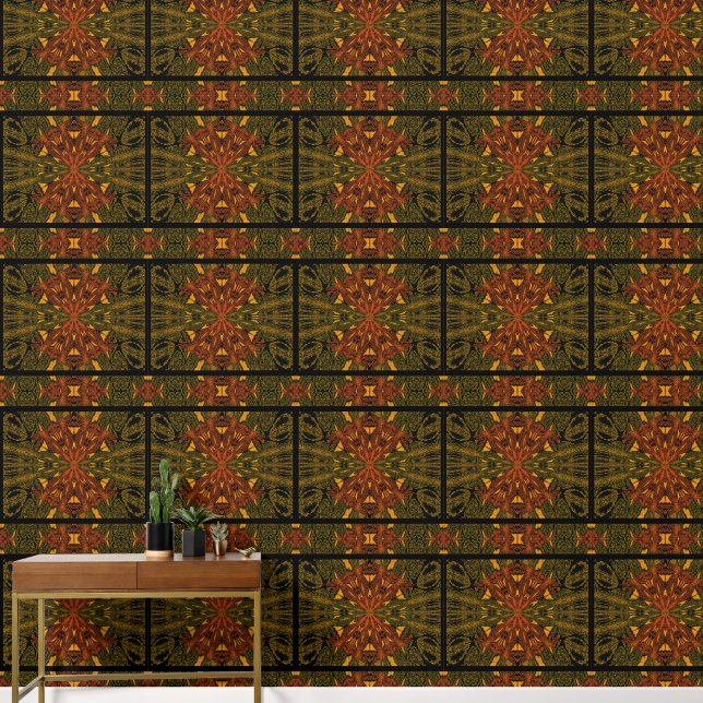 Oranje Bloem in het Groen Behang (Hal)