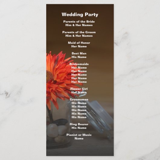 Oranje Bloem in Mason Jar Bruiloft Programmakaart (Achterkant)