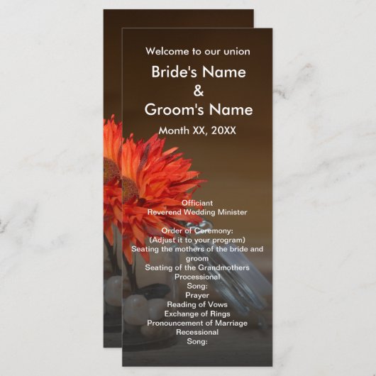 Oranje Bloem in Mason Jar Bruiloft Programmakaart (Voorkant / Achterkant)