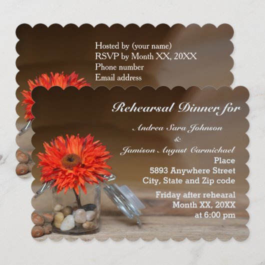 Oranje bloem in Mason Jar repetitie diner Kaart (Voorkant / Achterkant)