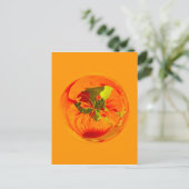 Oranje bloem in wereldbol briefkaart (Staand voorkant)