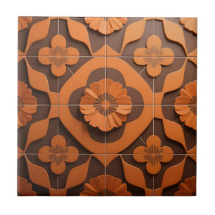 Oranje Bloem Medaillon Geometrisch Tegelmotief Tegeltje
