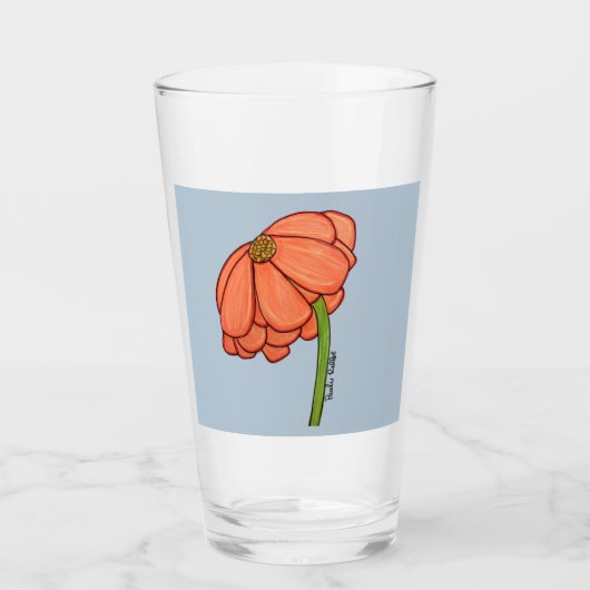 Oranje bloem met blauwe achtergrond glas (Voorkant)