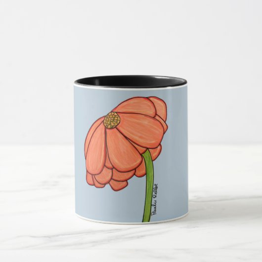 Oranje bloem met blauwe achtergrond mok (Midden)