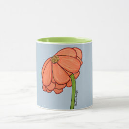 Oranje bloem met blauwe achtergrond mok