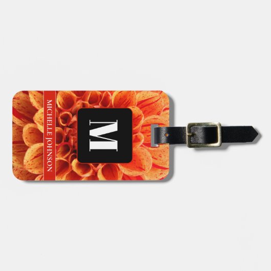 Oranje Bloem met Monogram Bagagelabel (Voorkant horizontaal)