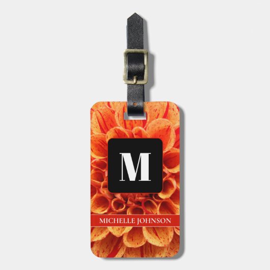 Oranje Bloem met Monogram Bagagelabel (Voorkant verticaal)