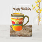 Oranje Bloem Mok op Stenen Tafel Gelukkige Verjaar Kaart (Gele Bloem)