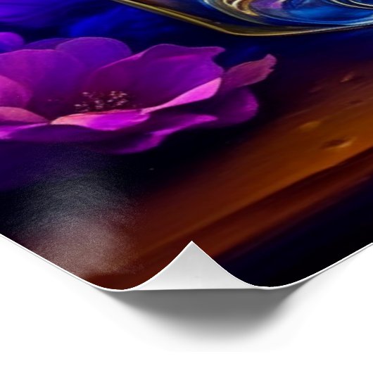 Oranje bloem Paarse parfumfles Perfect Poster (Hoek)