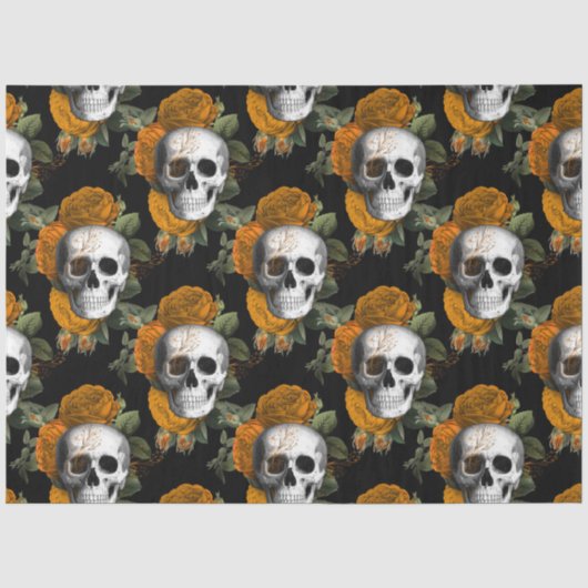 Oranje Bloem Schedel Serie Ontwerp 10 Tissuepapier (Voorkant)