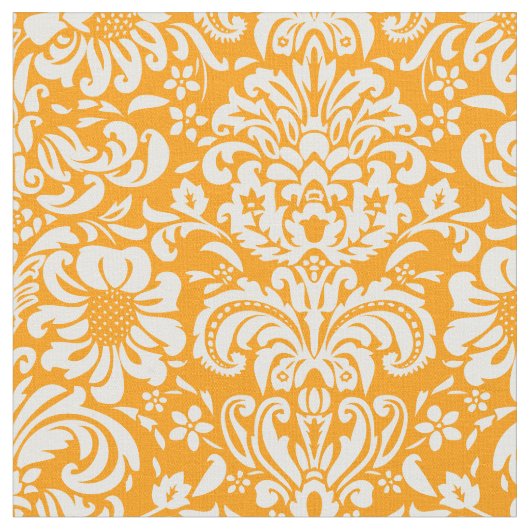 Oranje Bloemdamast Stof (Close Up)