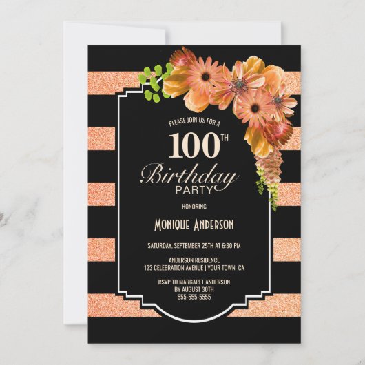 Oranje Bloemen 100ste Verjaardagsfeest Kaart (Voorkant)