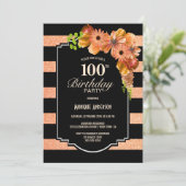 Oranje Bloemen 100ste Verjaardagsfeest Kaart (Staand voorkant)