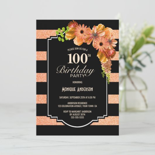 Oranje Bloemen 100ste Verjaardagsfeest Kaart (Staand voorkant)