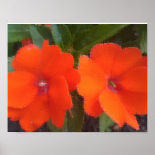 Oranje bloemen 14 x 11 inch, Poster papier (steen)
