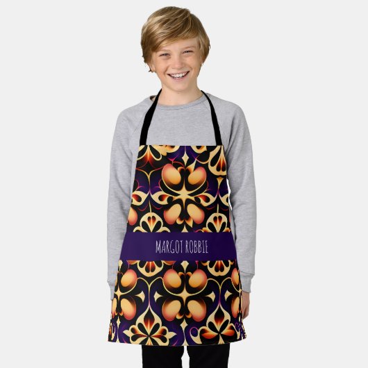 Oranje bloemen 3V druppels bloemmotief Schort (Gedragen)