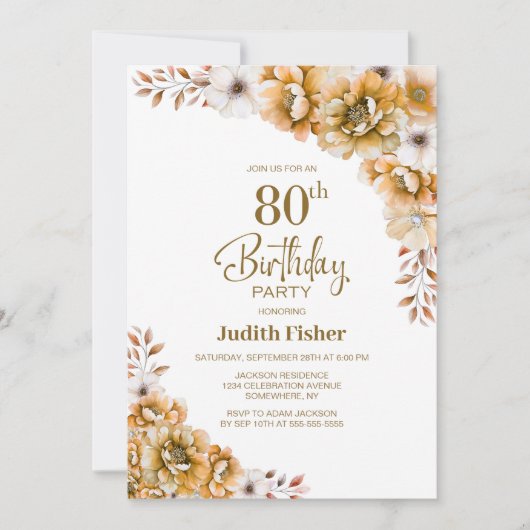 Oranje Bloemen 80ste Verjaardagsfeest Kaart (Voorkant)