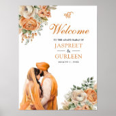Oranje Bloemen Anand Karaj Bruiloft Welkomstbord Poster (Voorkant)