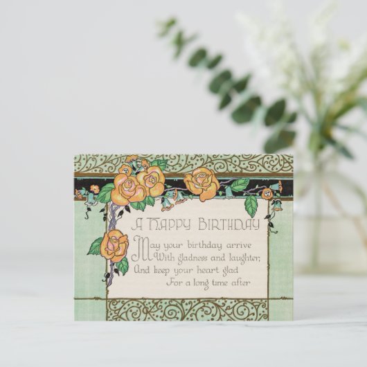 Oranje Bloemen Art Deco Rhyming Gedicht Verjaardag Briefkaart (Staand voorkant)