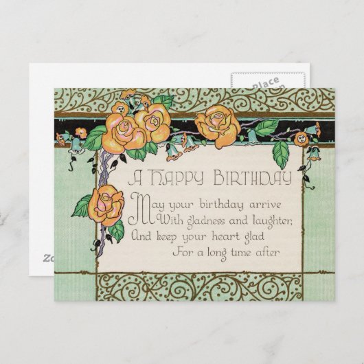 Oranje Bloemen Art Deco Rhyming Gedicht Verjaardag Briefkaart (Voorkant / Achterkant)