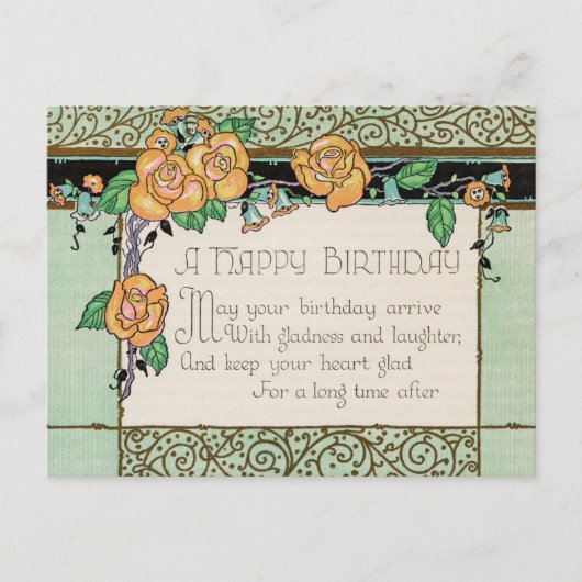 Oranje Bloemen Art Deco Rhyming Gedicht Verjaardag Briefkaart (Voorkant)