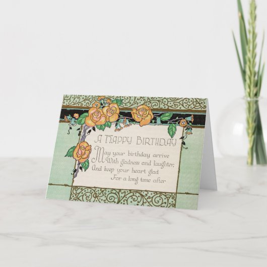Oranje Bloemen Art Deco Rhyming Gedicht Verjaardag Kaart (Voorkant)