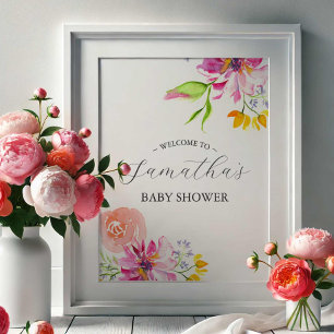 Oranje Bloemen Baby shower Welkom Poster