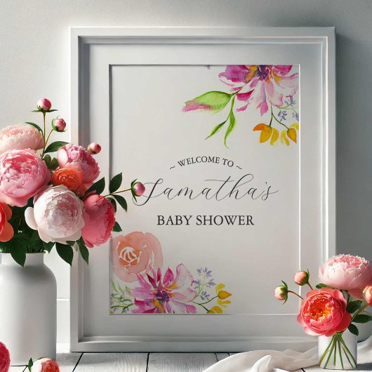 Oranje Bloemen Baby shower Welkom Poster