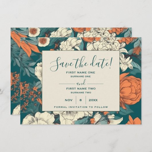Oranje bloemen, behalve de datumkaart save the date (Voorkant / Achterkant)